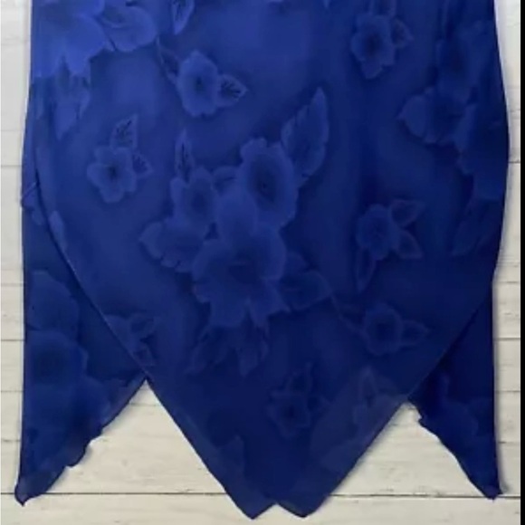 Vintage Y2K Blue Sleeveless Maxi Dress Handkerchief Hem Open Back Sz 6 - Picture 4 of 5